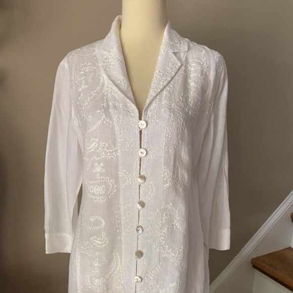 Chico's White Linen Button Down Tunic Small - Picture 5 of 6